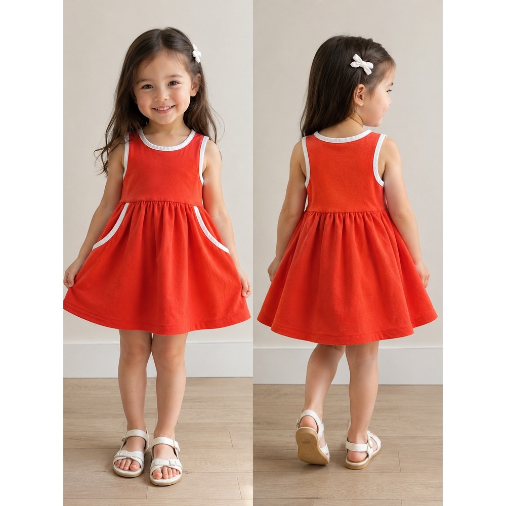 Hanna Andersson Dress Kids 4T Red Sleeveless Pockets Cotton Blend Jersey